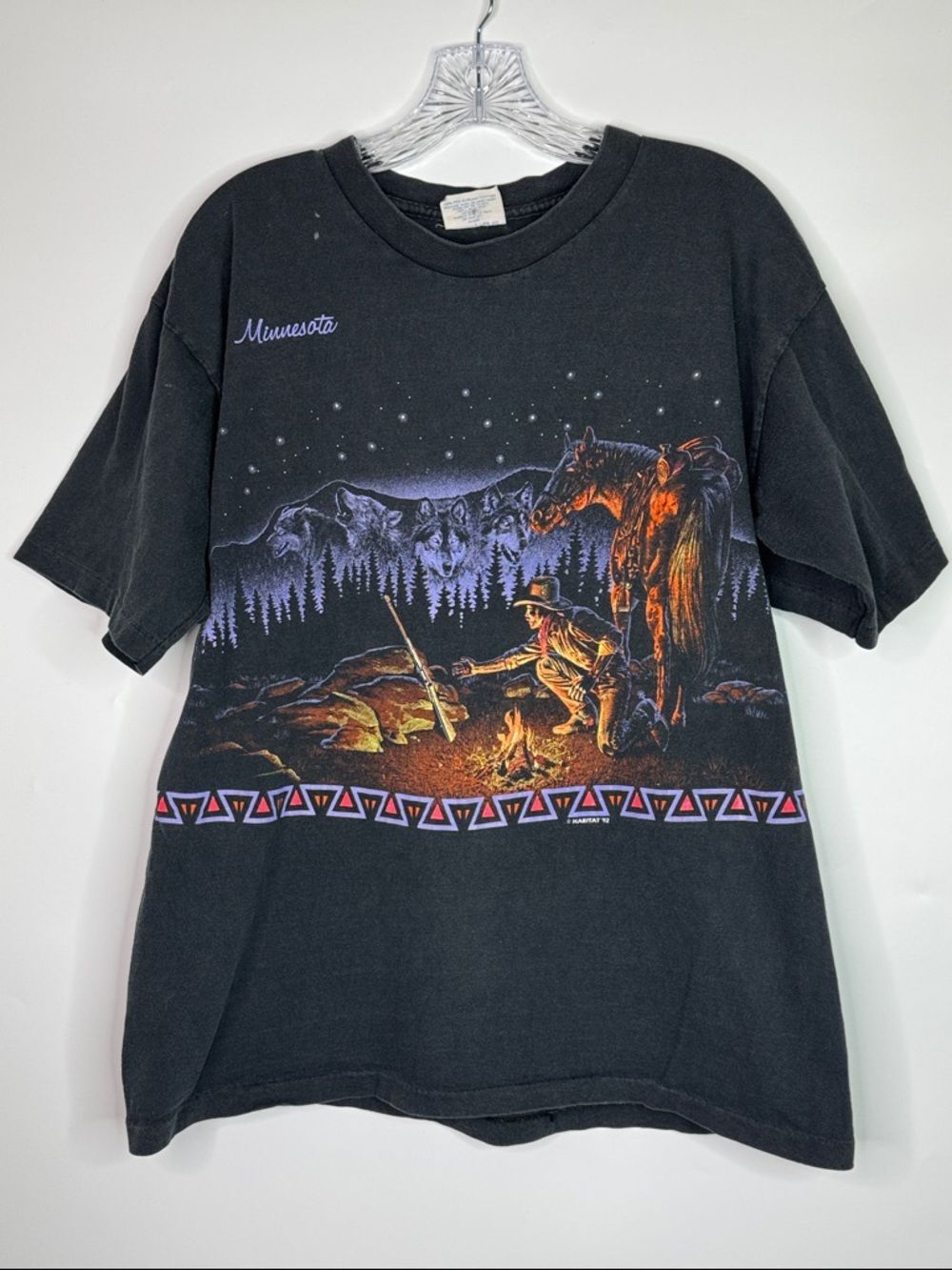 Vintage Skimmers Cowboy Campfire Minnesota AOP Black Tshirt Size Large 1992